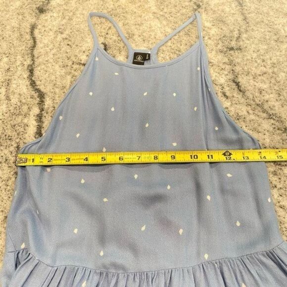 Volcom Small S Light Blue Tank White Polka Dot Peplum Ruffle Top - Picture 8 of 10